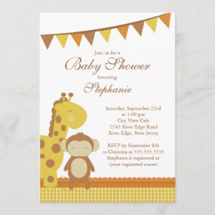 Cute Giraffe Monkey Baby Shower Invitation