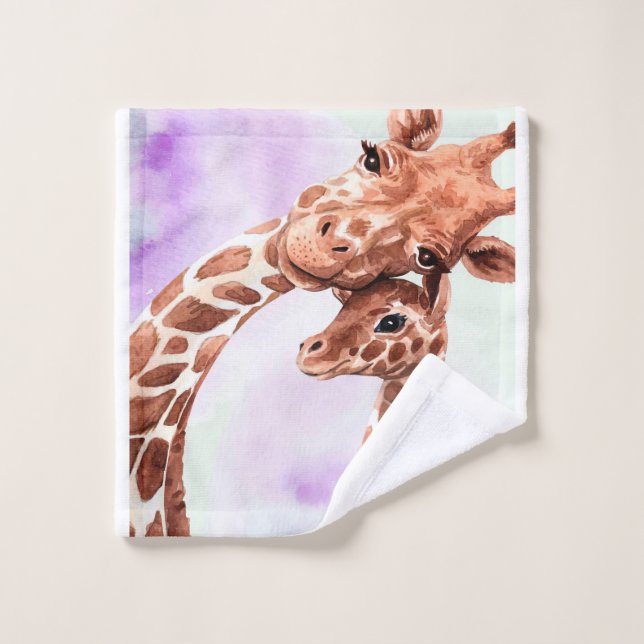 Cute Giraffe Mum And Baby, Gift For Daughter Wash Cloth (Wash Cloth)