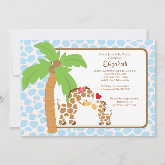 Cute Giraffe Mum & Baby Boy Baby Shower Invitation (Front)