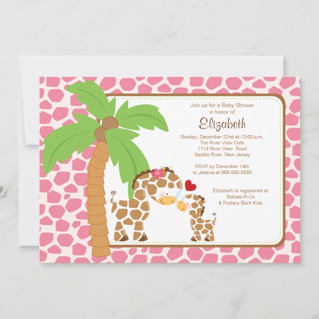 Cute Giraffe Mum & Baby Girl Baby Shower Invitation (Front)