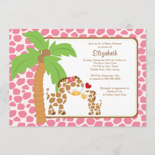 Cute Giraffe Mum & Baby Girl Baby Shower Invitation