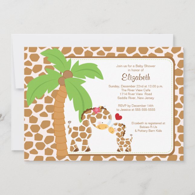 Cute Giraffe Mum & Baby Neutral Baby Shower Invitation (Front)