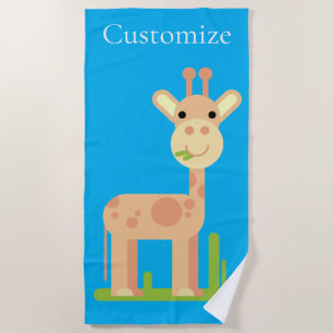 Cute Giraffe Munching  Thunder_Cove Beach Towel