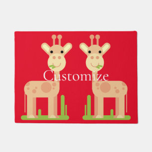 Cute Giraffe Munching  Thunder_Cove Doormat