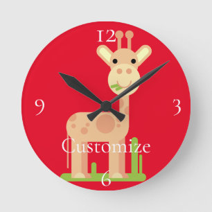 Cute Giraffe Munching  Thunder_Cove Round Clock
