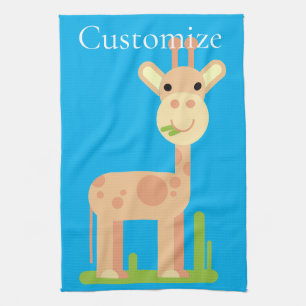 Cute Giraffe Munching  Thunder_Cove Tea Towel