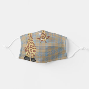 cute giraffe on plaid cloth face mask