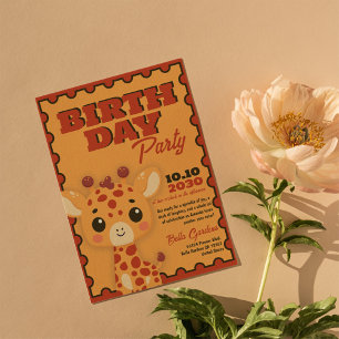 Cute Giraffe Orange Kids Birthday Party Invitation