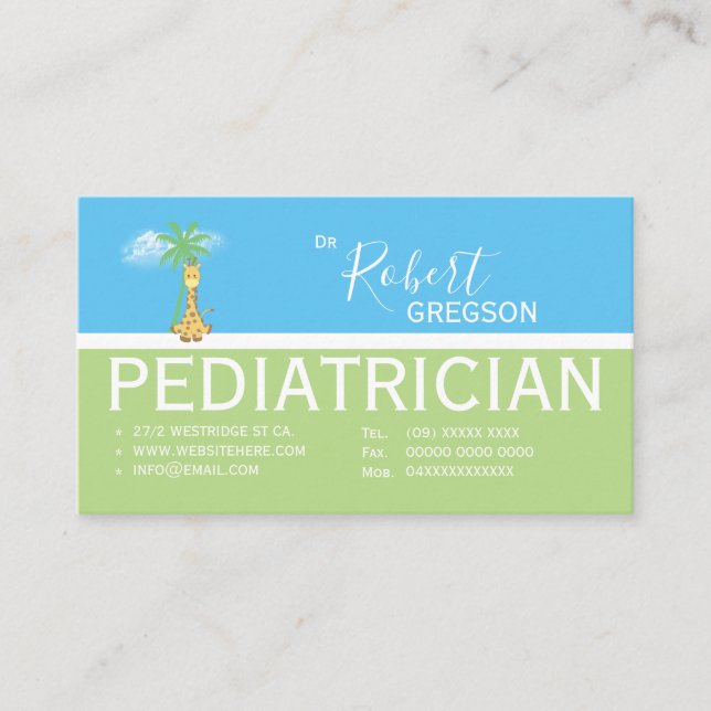 Cute Giraffe Paediatrician Appointment Card (Front)