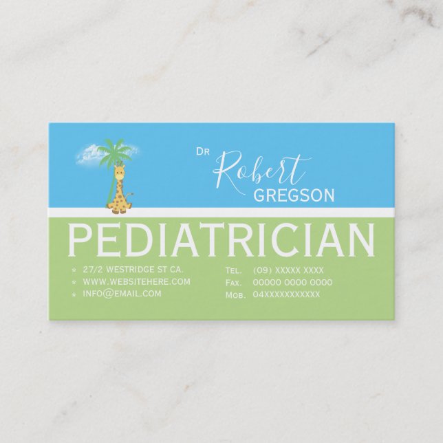Cute Giraffe Paediatrician Appointment Card (Front)