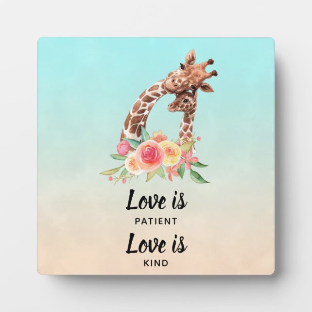 Cute Giraffe Pair Love is Patient Love is Kind Plaque (Front)