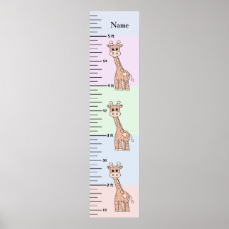 Cute Giraffe Pastel Growth Chart Add Child's Name