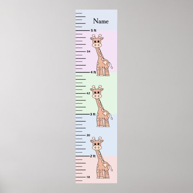 Cute Giraffe Pastel Growth Chart Add Child's Name (Front)