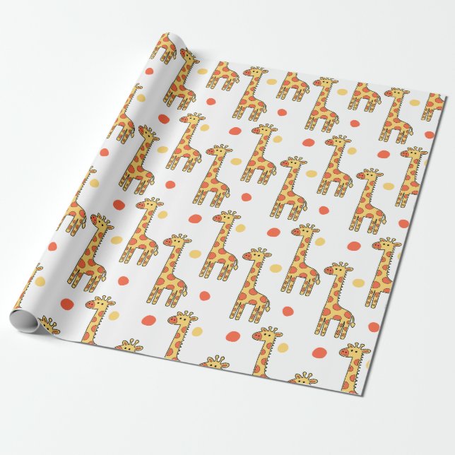 Cute Giraffe Pattern Yellow Cartoon Animal Print Wrapping Paper (Unrolled)