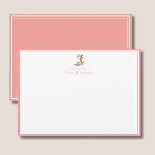 Cute Giraffe Peach Blush Border Nursery New Baby Card
