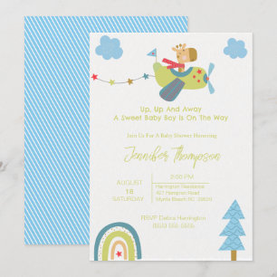 Cute Giraffe Pilot Baby Shower Invitation