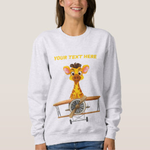 Cute Giraffe Pilot Cartoon Aeroplane Custom Name Sweatshirt