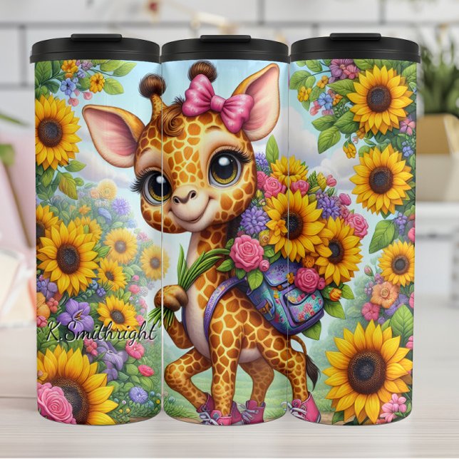 Cute Giraffe Pink Bow Flower Backpack Thermal Tumbler (Creator Uploaded)