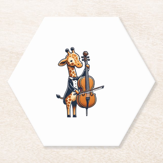 Cute Giraffe Playing Cello Giraffes Musician Music Paper Coaster (Front)