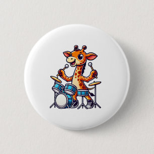 Cute Giraffe Playing Drums Giraffes Drummer Music 6 Cm Round Badge