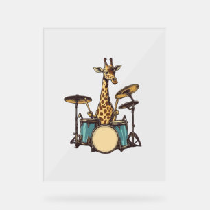 Cute Giraffe Playing Drums Giraffes Drummer Music Acrylic Sign