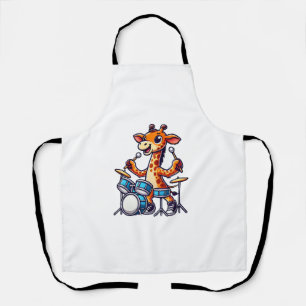 Cute Giraffe Playing Drums Giraffes Drummer Music  Apron