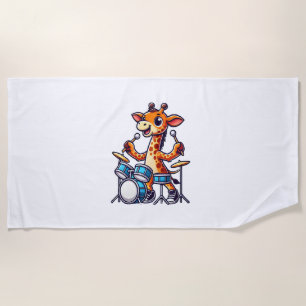 Cute Giraffe Playing Drums Giraffes Drummer Music  Beach Towel
