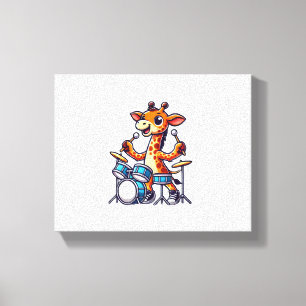 Cute Giraffe Playing Drums Giraffes Drummer Music Canvas Print
