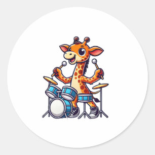 Cute Giraffe Playing Drums Giraffes Drummer Music  Classic Round Sticker