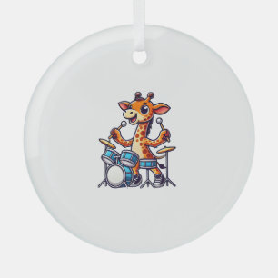 Cute Giraffe Playing Drums Giraffes Drummer Music  Glass Tree Decoration