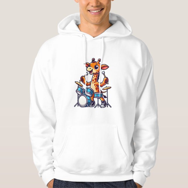 Cute Giraffe Playing Drums Giraffes Drummer Music  Hoodie (Front)