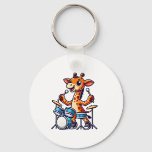 Cute Giraffe Playing Drums Giraffes Drummer Music  Key Ring