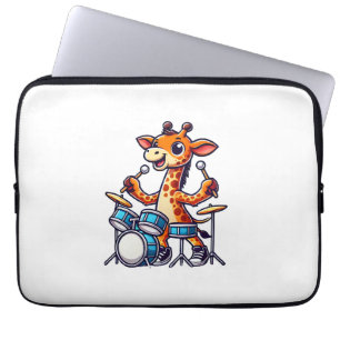 Cute Giraffe Playing Drums Giraffes Drummer Music  Laptop Sleeve