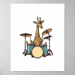 Cute Giraffe Playing Drums Giraffes Drummer Music  Poster