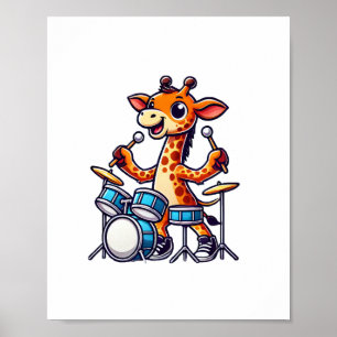Cute Giraffe Playing Drums Giraffes Drummer Music  Poster