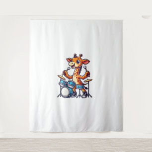 Cute Giraffe Playing Drums Giraffes Drummer Music Tapestry