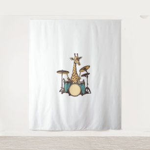 Cute Giraffe Playing Drums Giraffes Drummer Music Tapestry