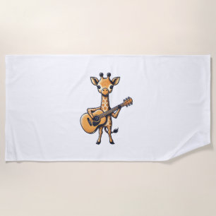 Cute Giraffe Playing Guitar Giraffes Musician Musi Beach Towel