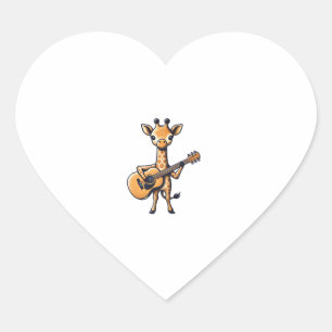 Cute Giraffe Playing Guitar Giraffes Musician Musi Heart Sticker