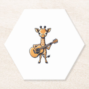 Cute Giraffe Playing Guitar Giraffes Musician Musi Paper Coaster