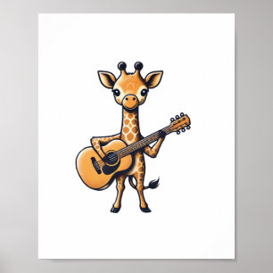 Cute Giraffe Playing Guitar Giraffes Musician Musi Poster