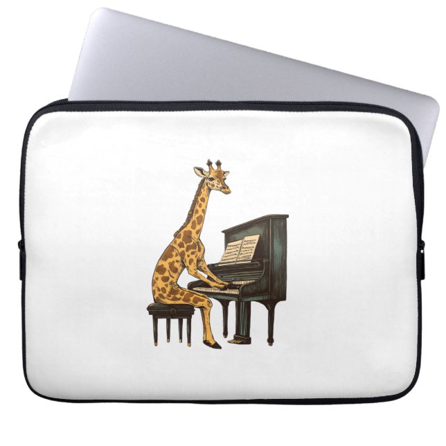 Cute Giraffe Playing Piano Giraffes Musician Music Laptop Sleeve (Front)