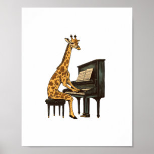 Cute Giraffe Playing Piano Giraffes Musician Music Poster