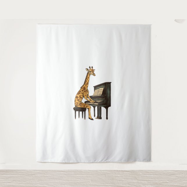 Cute Giraffe Playing Piano Giraffes Musician Music Tapestry (Front)