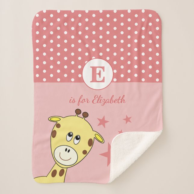 Cute giraffe polka dots stars pink sherpa blanket (Front)