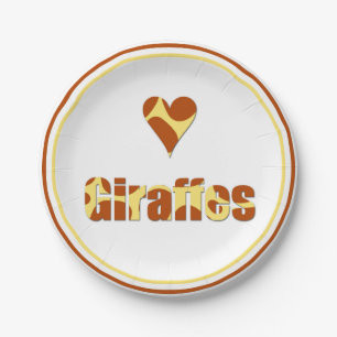 Cute Giraffe Print and Heart birthday Paper Plate