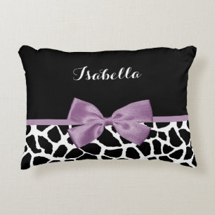 Cute Giraffe Print Lavender Purple Bow With Name Decorative Cushion