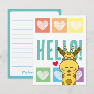 Cute Giraffe Rainbow With Hearts Hello Card