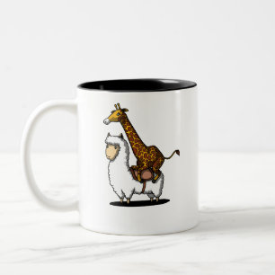 Cute Giraffe Riding Llama Alpaca Funny Animals Two-Tone Coffee Mug