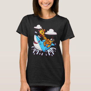 Cute Giraffe Riding Shark Funny Animal Lover Graph T-Shirt